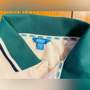 PRINCE Mens pickleball short sleeve polo shirt, size small, antique white/green